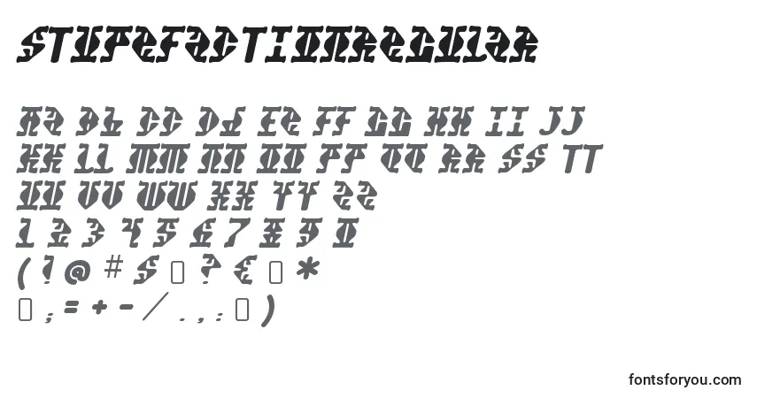 Czcionka StupefactionRegular – alfabet, cyfry, specjalne znaki