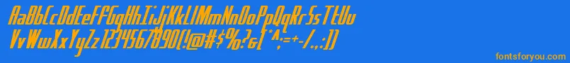 フォントHydrosquad – オレンジ色の文字が青い背景にあります。