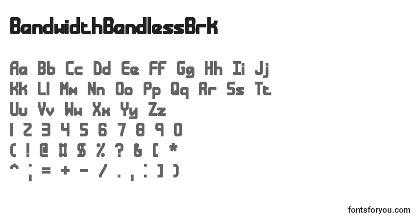 Czcionka BandwidthBandlessBrk – alfabet, cyfry, specjalne znaki