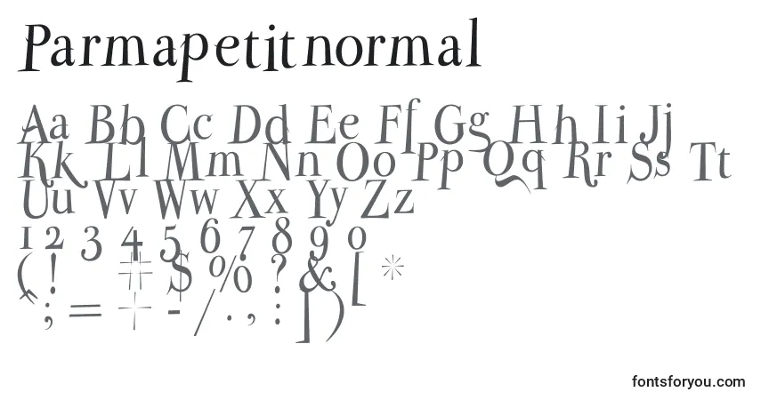 A fonte Parmapetitnormal – alfabeto, números, caracteres especiais