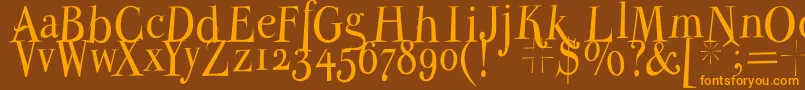 Parmapetitnormal-Schriftart – Orangefarbene Schriften auf braunem Hintergrund