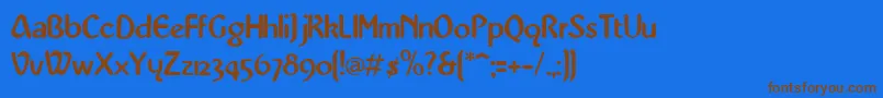 フォントKarenMedium – 茶色の文字が青い背景にあります。