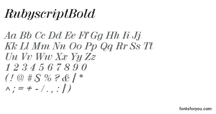 Czcionka RubyscriptBold – alfabet, cyfry, specjalne znaki