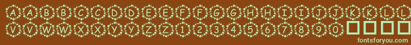 PfSurroundedByStars-fontti – vihreät fontit ruskealla taustalla