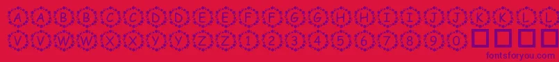 Fonte PfSurroundedByStars – fontes roxas em um fundo vermelho