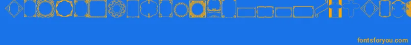 フォントVintagePanels02 – オレンジ色の文字が青い背景にあります。