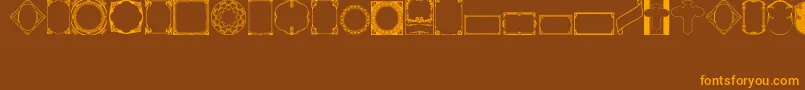 フォントVintagePanels02 – オレンジ色の文字が茶色の背景にあります。