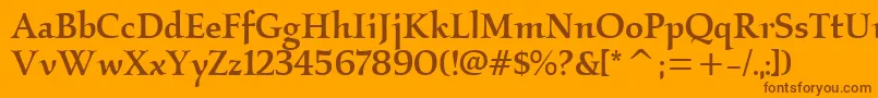 KallosmditcTtMedium-Schriftart – Braune Schriften auf orangefarbenem Hintergrund