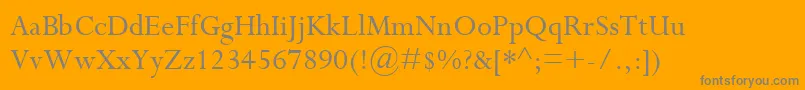 PerpetuaMt-Schriftart – Graue Schriften auf orangefarbenem Hintergrund