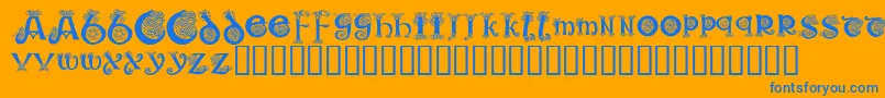 KrKelticOne-Schriftart – Blaue Schriften auf orangefarbenem Hintergrund