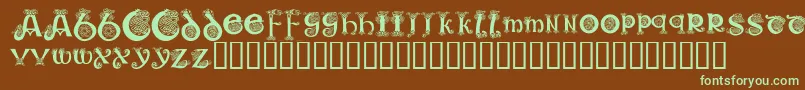フォントKrKelticOne – 緑色の文字が茶色の背景にあります。
