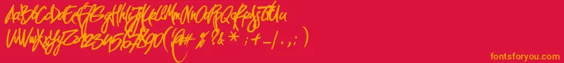フォントPirmokasDemo – 赤い背景にオレンジの文字