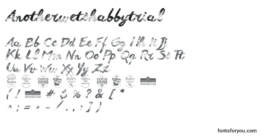 Schriftart Anotherwetshabbytrial – Alphabet, Zahlen, spezielle Symbole