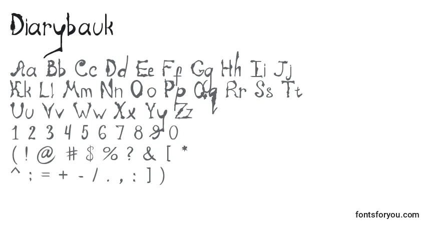 Czcionka Diarybauk – alfabet, cyfry, specjalne znaki
