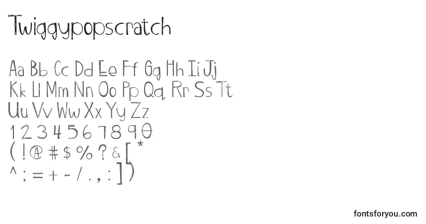Schriftart Twiggypopscratch – Alphabet, Zahlen, spezielle Symbole