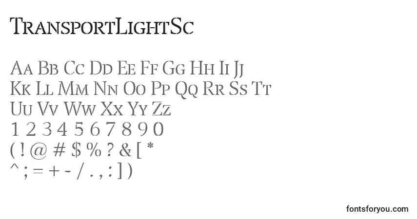 Fuente TransportLightSc - alfabeto, números, caracteres especiales