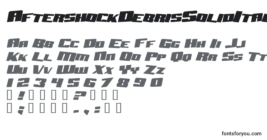 AftershockDebrisSolidItalic-fontti – aakkoset, numerot, erikoismerkit