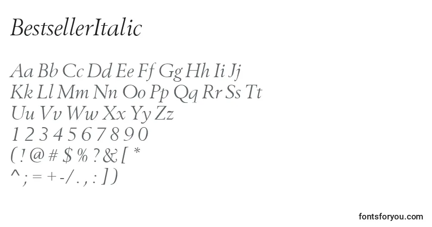 Schriftart BestsellerItalic – Alphabet, Zahlen, spezielle Symbole