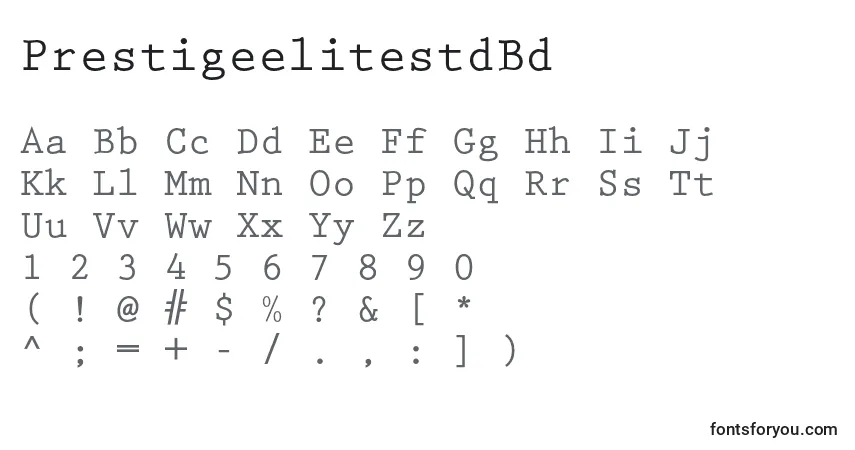 A fonte PrestigeelitestdBd – alfabeto, números, caracteres especiais