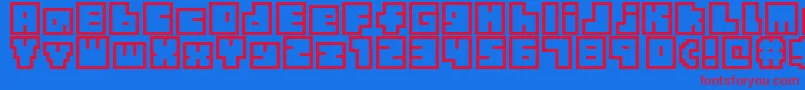 TinyBoxbita10-Schriftart – Rote Schriften auf blauem Hintergrund