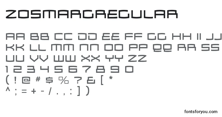 Schriftart ZosmargRegular – Alphabet, Zahlen, spezielle Symbole