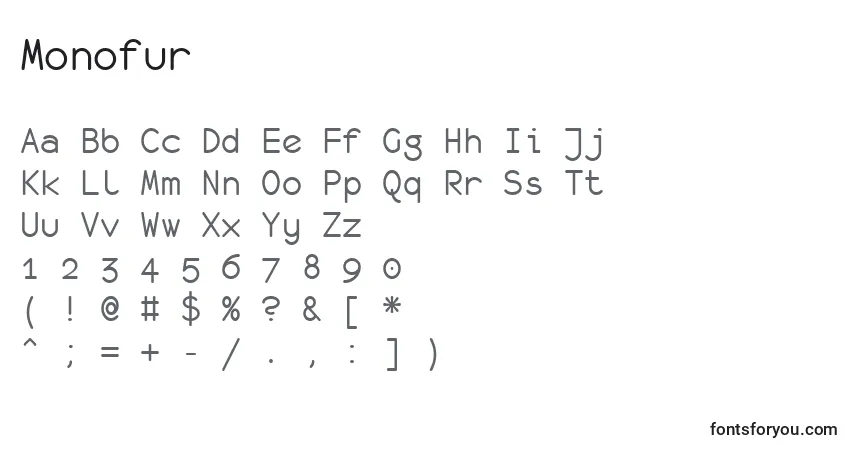 Schriftart Monofur – Alphabet, Zahlen, spezielle Symbole