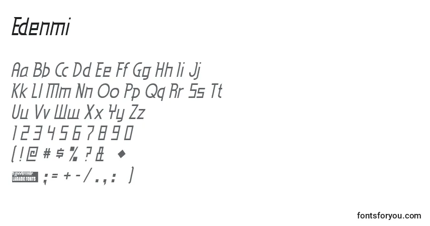Czcionka Edenmi – alfabet, cyfry, specjalne znaki