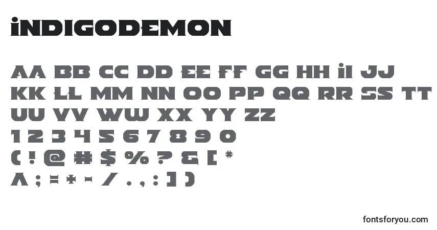 A fonte Indigodemon – alfabeto, números, caracteres especiais