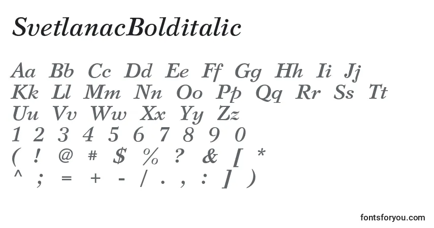 Шрифт SvetlanacBolditalic – алфавит, цифры, специальные символы