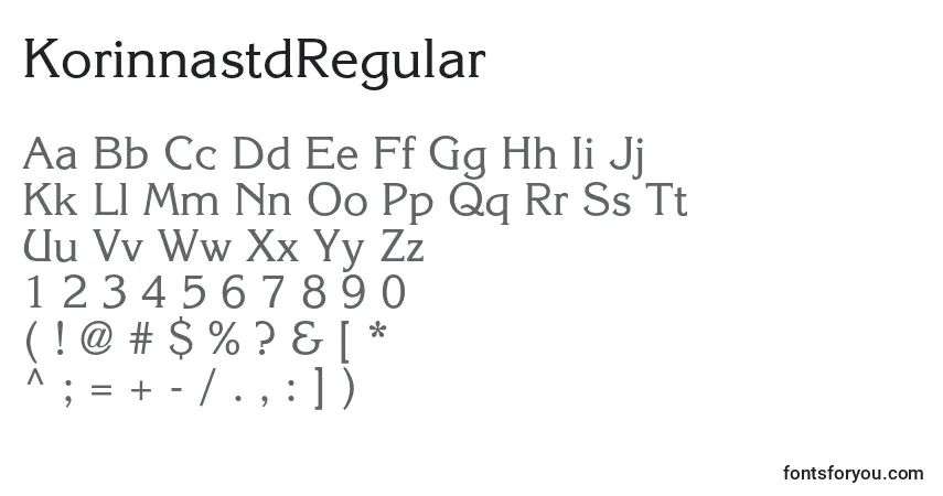 Czcionka KorinnastdRegular – alfabet, cyfry, specjalne znaki