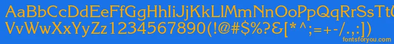 フォントKorinnastdRegular – オレンジ色の文字が青い背景にあります。