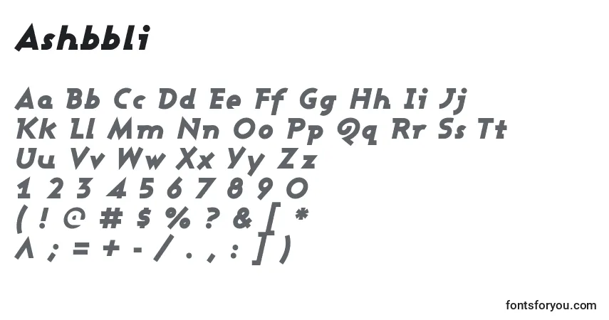Fuente Ashbbli - alfabeto, números, caracteres especiales