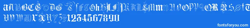 フォントKidnappedAtGermanLandsTwo – 青い背景に白い文字