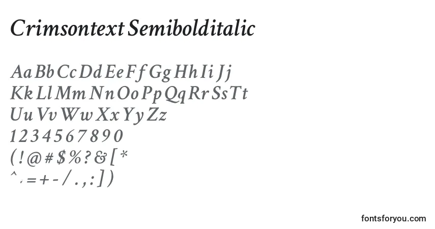 Шрифт Crimsontext Semibolditalic – алфавит, цифры, специальные символы
