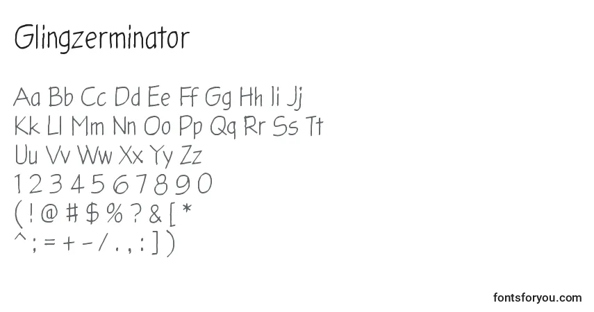 Glingzerminator Font – alphabet, numbers, special characters