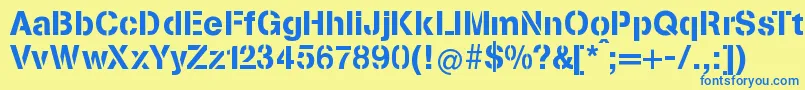 StenciliaA-Schriftart – Blaue Schriften auf gelbem Hintergrund