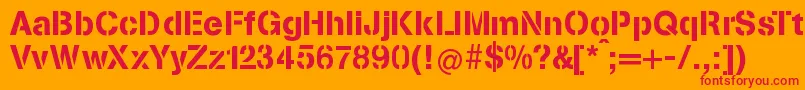 StenciliaA-Schriftart – Rote Schriften auf orangefarbenem Hintergrund