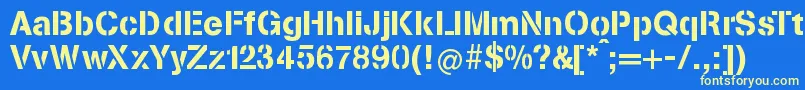 StenciliaA Font – Yellow Fonts on Blue Background