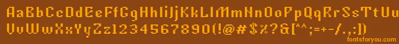 Tkachevica7px-fontti – oranssit fontit ruskealla taustalla