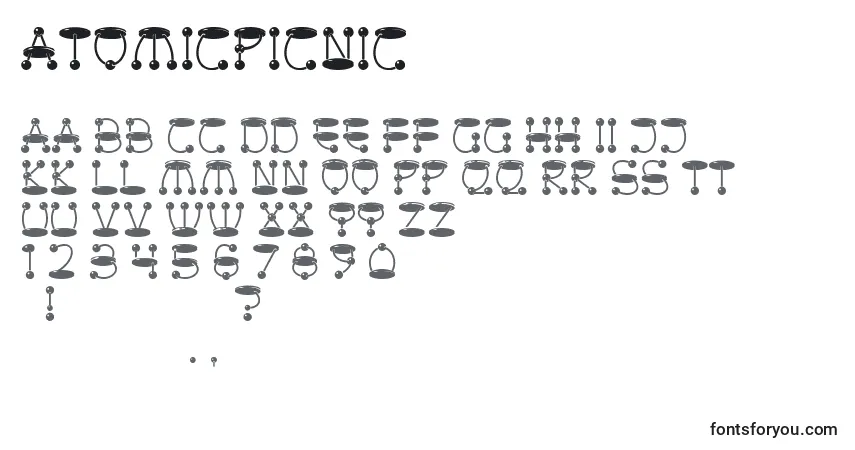 AtomicPicnic-fontti – aakkoset, numerot, erikoismerkit