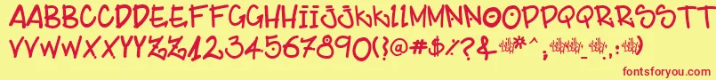 BillybopMajtaag Font – Red Fonts on Yellow Background