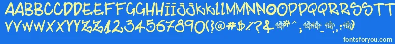 BillybopMajtaag Font – Yellow Fonts on Blue Background