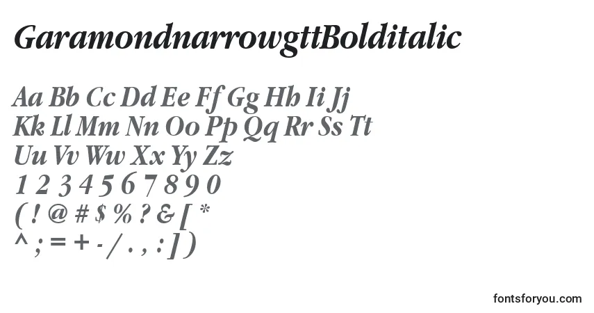 characters of garamondnarrowgttbolditalic font, letter of garamondnarrowgttbolditalic font, alphabet of  garamondnarrowgttbolditalic font