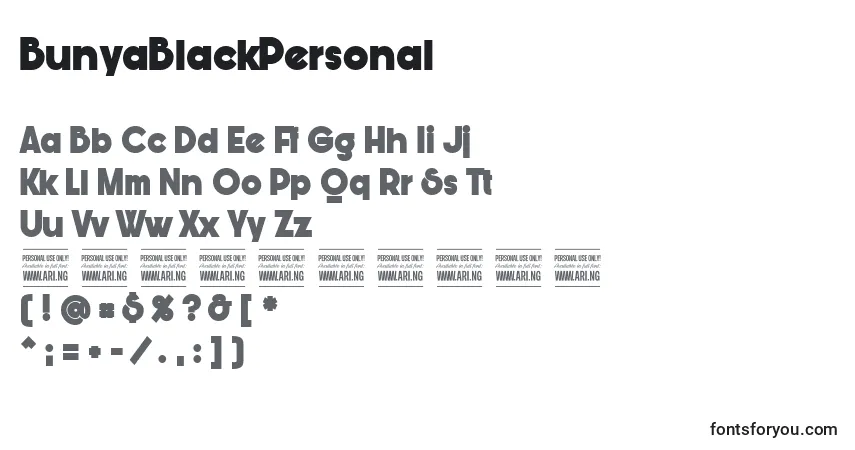 Czcionka BunyaBlackPersonal – alfabet, cyfry, specjalne znaki
