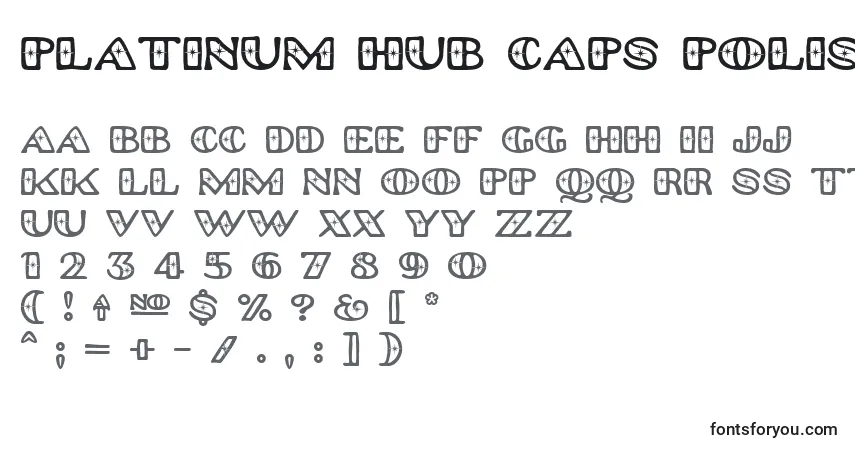 Schriftart Platinum Hub Caps Polished – Alphabet, Zahlen, spezielle Symbole