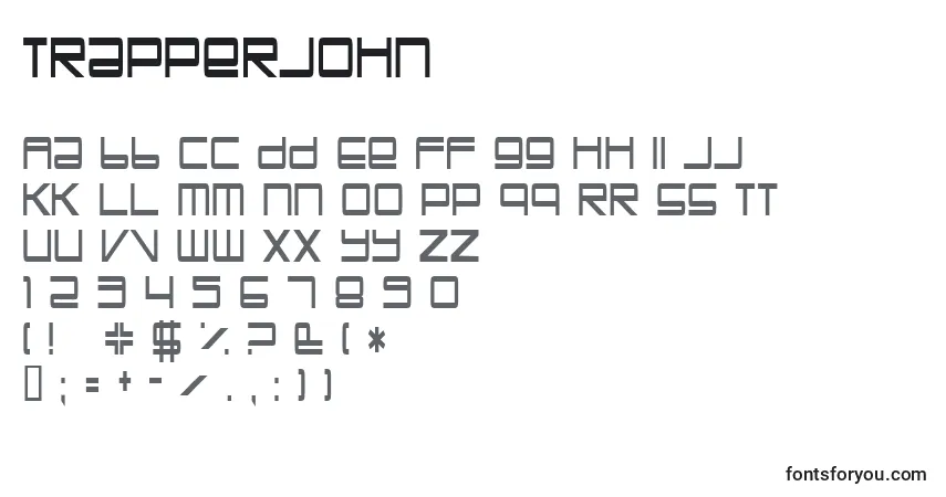 Trapperjohn-fontti – aakkoset, numerot, erikoismerkit