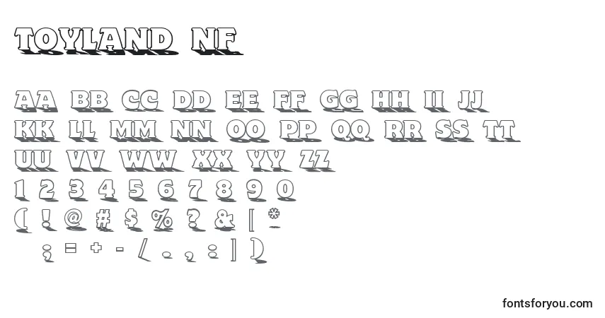 Czcionka Toyland Nf – alfabet, cyfry, specjalne znaki
