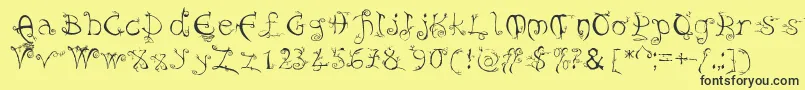 フォントEvernight – 黒い文字の黄色い背景