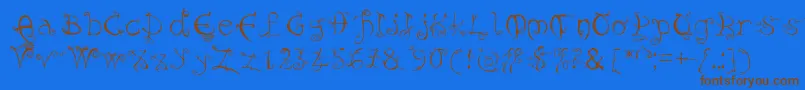 フォントEvernight – 茶色の文字が青い背景にあります。