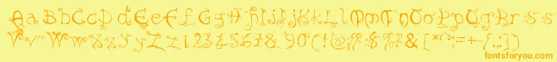 Evernight-Schriftart – Orangefarbene Schriften auf gelbem Hintergrund